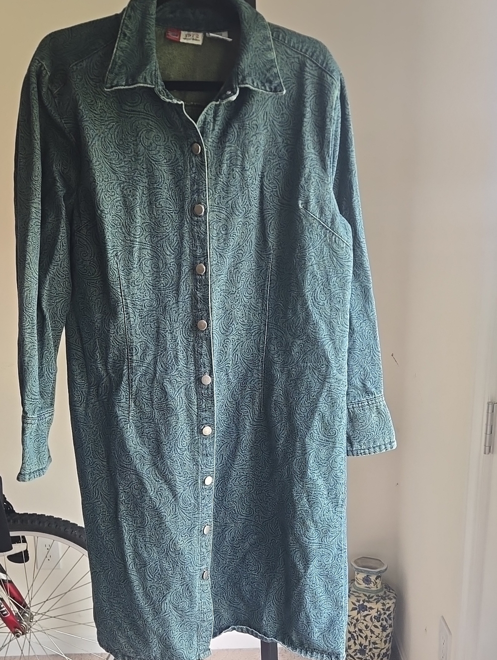 Y2K Faded Glory Denim Button-Front Long Sleeve Western Dress Duster Size:XL